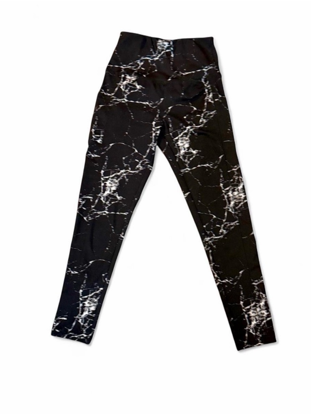 shosho Black Leggings with White Marble Print Sz S - Picture 4 of 6